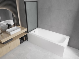 Mexen Vega rectangular bathtub 160 x 70 cm with panels and a 1-wing screen 70 cm, Black pattern - 550116070X9307017070