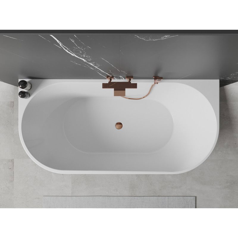 Mexen Oval freestanding wall bathtub 160 x 80 cm, white, overflow pink gold - 52671608000-60