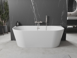 Mexen Oval free-standing wall-adjacent bathtub 160 x 80 cm, white, brushed nickel overflow - 52671608000-97