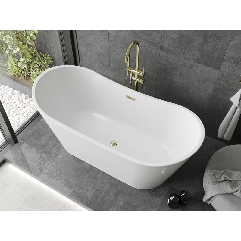 Mexen Montana freestanding bathtub 170 x 80 cm, white, gold overflow - 52011708000-50