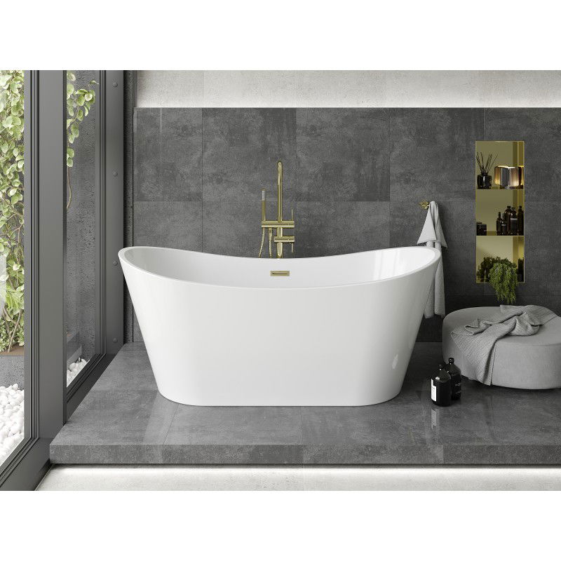 Mexen Montana freestanding bathtub 170 x 80 cm, white, brushed gold overflow - 52011708000-55