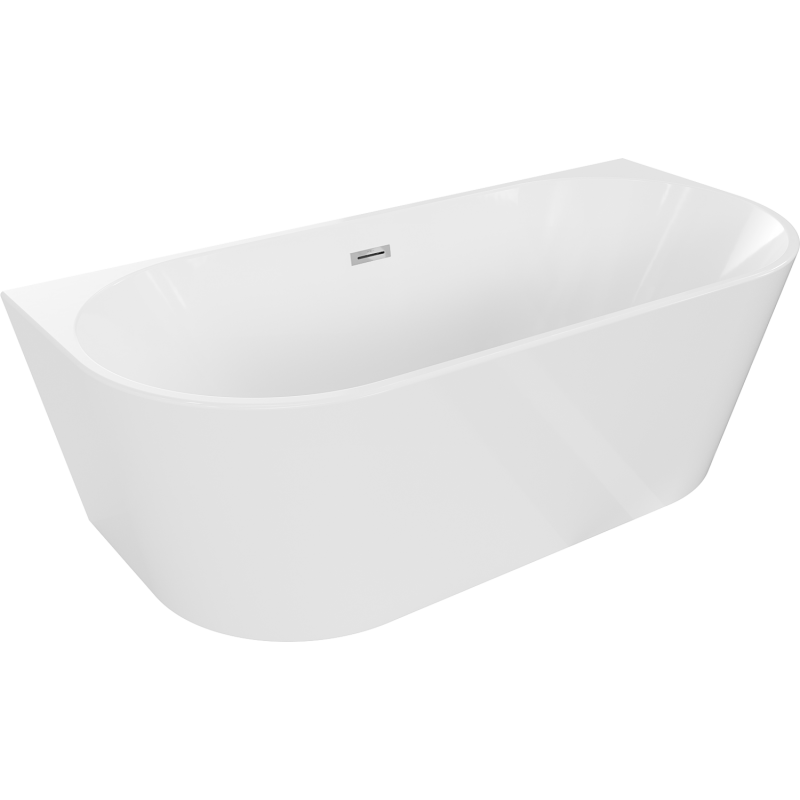 Mexen Oval freestanding back-to-wall bath 180 x 80 cm, white, chrome overflow - 52671808000-01