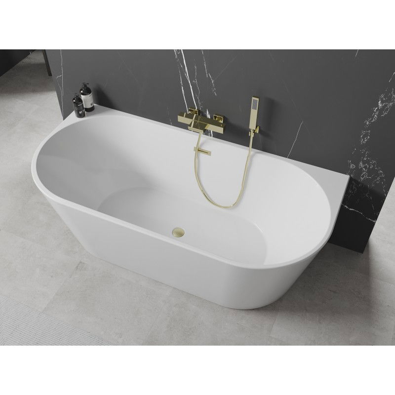 Mexen Oval freestanding wall-mounted bath 170 x 80 cm, white, brushed gold overflow - 52671708000-55