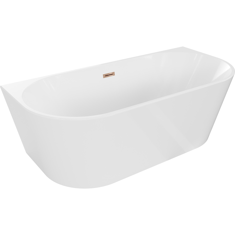 Mexen Oval freestanding back-to-wall bath 180 x 80 cm, white, rose gold overflow - 52671808000-60