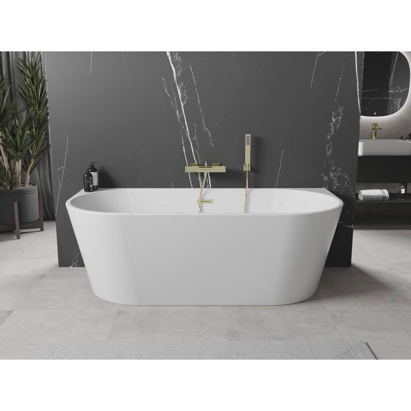 Mexen Oval freestanding wall-mounted bathtub 180 x 80 cm, white, brushed gold overflow - 52671808000-55