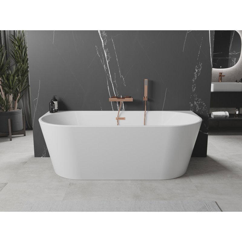 Mexen Oval freestanding back-to-wall bath 180 x 80 cm, white, rose gold overflow - 52671808000-60