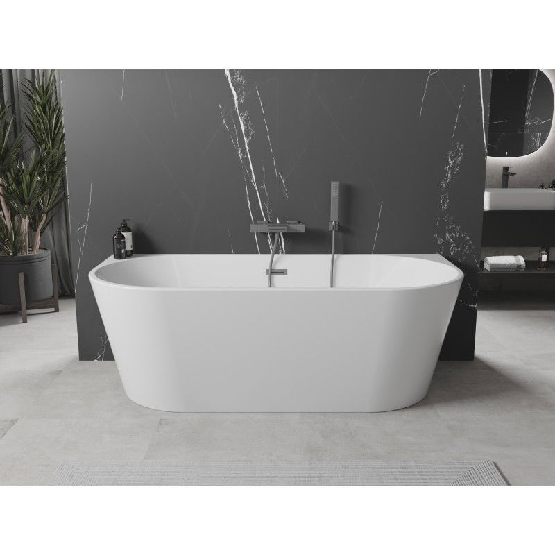 Mexen Oval wall-mounted freestanding bath 170 x 80 cm, white, brushed gun gray overflow - 52671708000-66