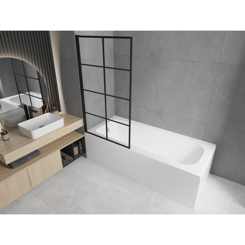 Mexen Vega rectangular bathtub 160 x 70 cm with enclosure and 1-wing screen 80 cm, black pattern fix - 550116070X9308007077