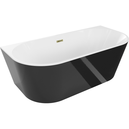 Mexen Oval freestanding back-to-wall bath 140 x 75 cm, white/black, gold overflow - 52671407575-50