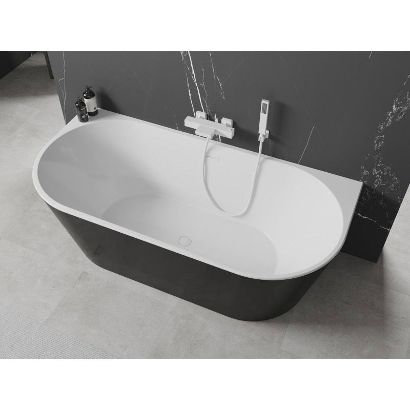 Mexen Oval 140 x 75 cm Free-standing Wall-adjacent Bath, White/Black, White Overflow - 52671407575-20