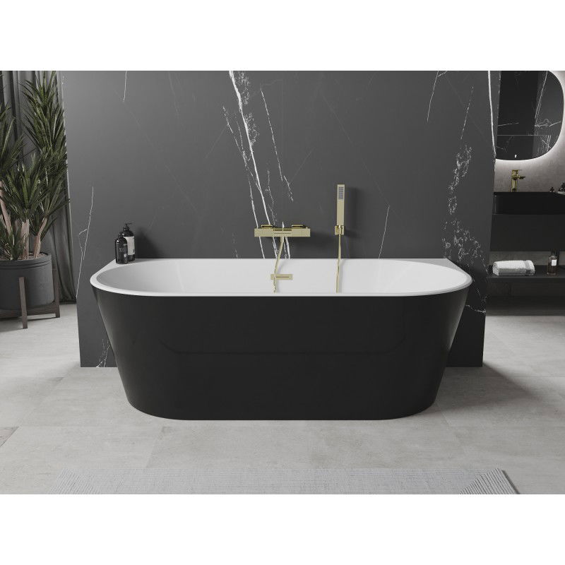 Mexen Oval freestanding back-to-wall bath 140 x 75 cm, white/black, gold overflow - 52671407575-50