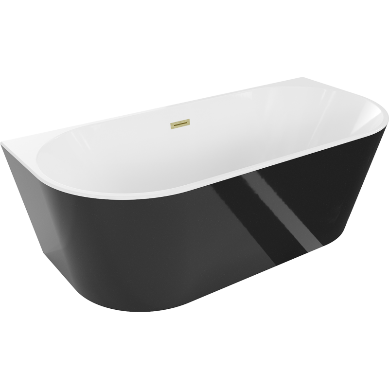 Mexen Oval freestanding back-to-wall bathtub 140 x 75 cm, white/black, brushed gold overflow - 52671407575-55