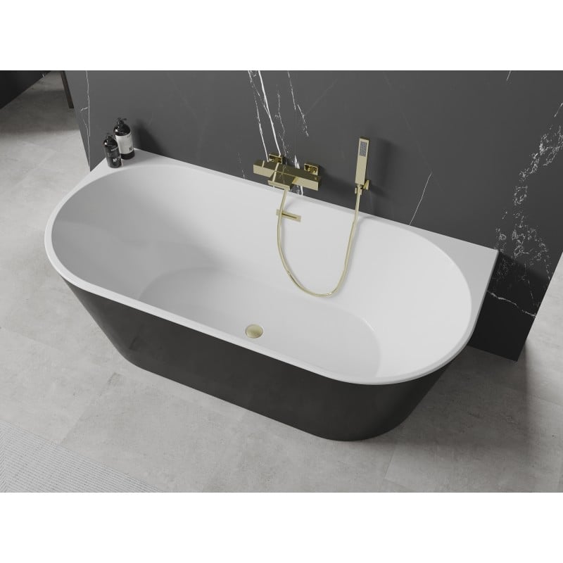 Mexen Oval freestanding back-to-wall bathtub 140 x 75 cm, white/black, brushed gold overflow - 52671407575-55