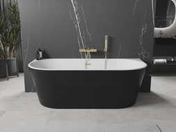 Mexen Oval freestanding back-to-wall bathtub 140 x 75 cm, white/black, brushed gold overflow - 52671407575-55