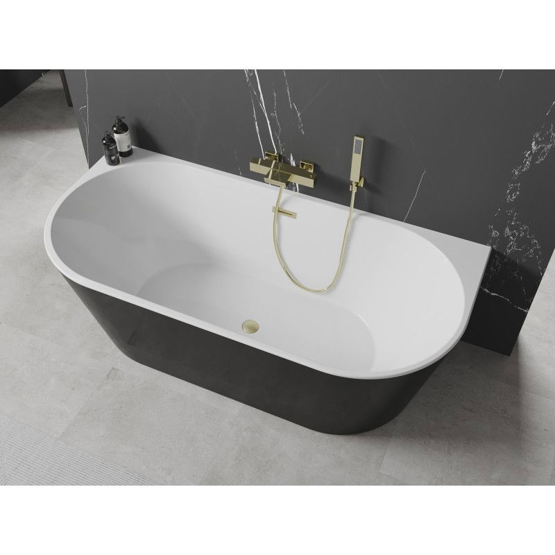 Mexen Oval freestanding wall-affixed bath 150 x 75 cm, white/black, brushed gold overflow - 52671507575-55