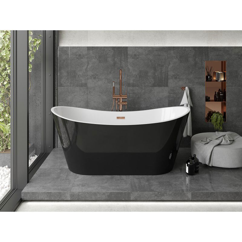 Mexen Montana free-standing bathtub 170 x 80 cm, white/black, rose gold overflow - 52011708075-60