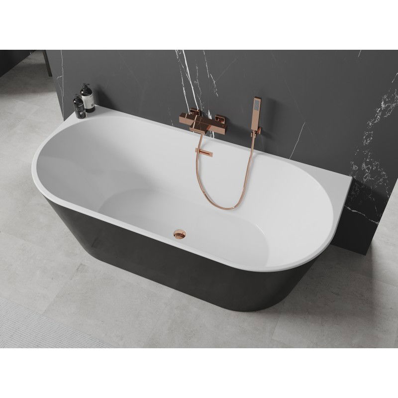Mexen Oval freestanding wall-mounted bath 150 x 75 cm, white/black, rose gold overflow - 52671507575-60