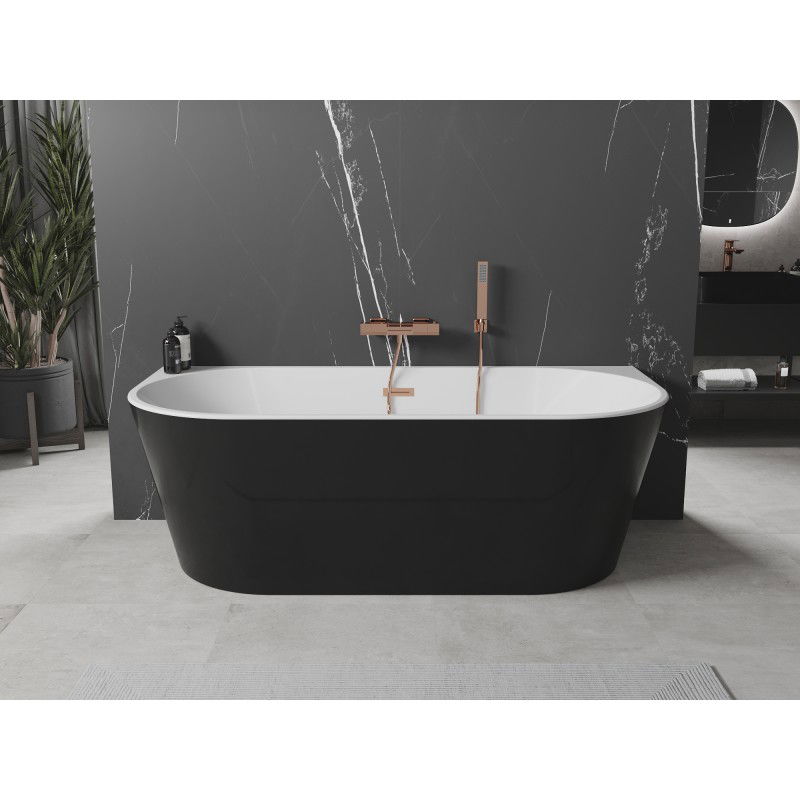 Mexen Oval freestanding back-to-wall bathtub 150 x 75 cm, white/black, rose gold overflow - 52671507575-60