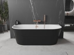 Mexen Oval freestanding wall-mounted bath 150 x 75 cm, white/black, rose gold overflow - 52671507575-60