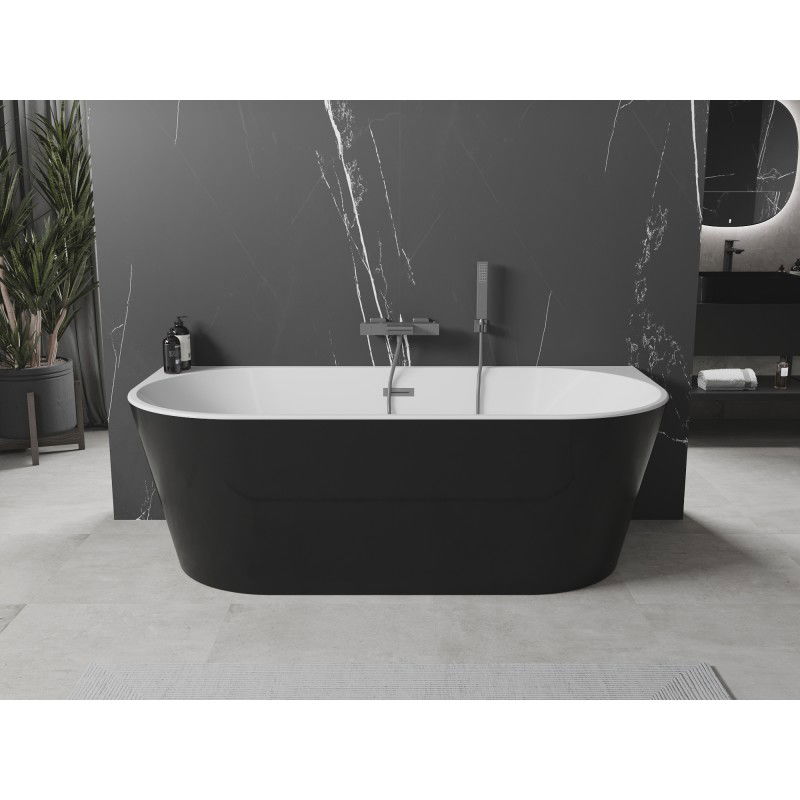 Mexen Oval freestanding wall-adjacent bath 150 x 75 cm, white/black, gun gray brushed overflow - 52671507575-66