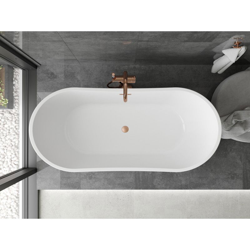 Mexen Montana freestanding bathtub 170 x 80 cm, white/black, brushed copper overflow - 52011708075-65