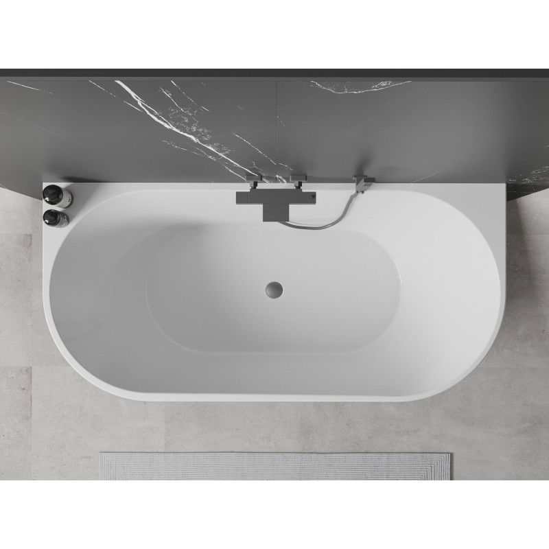 Mexen Oval freestanding wall-mounted bathtub 150 x 75 cm, white/black, gun metal overflow - 52671507575-95