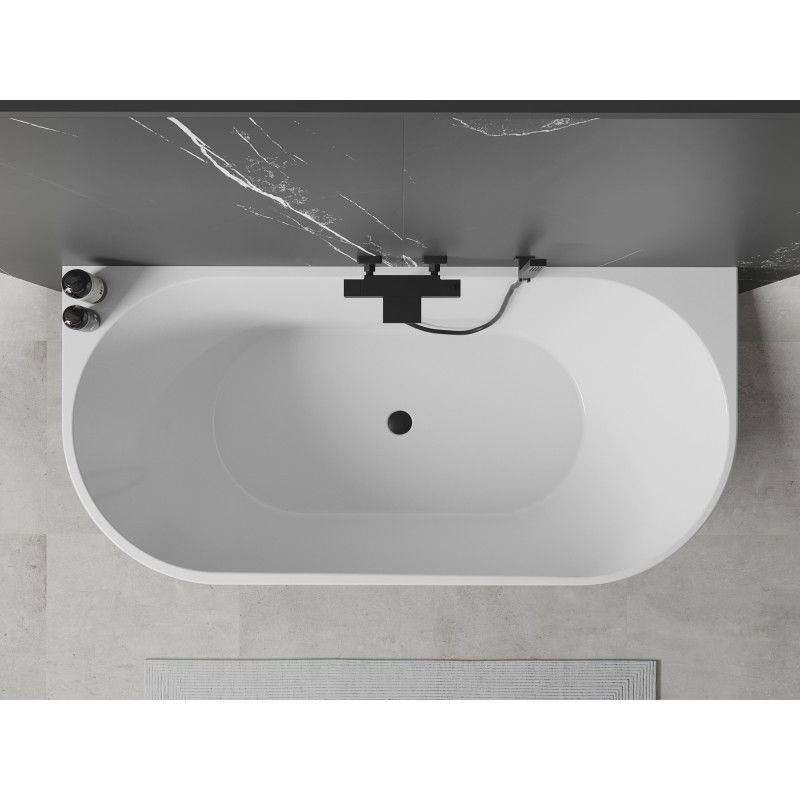 Mexen Oval free-standing wall-adjacent bathtub 150 x 75 cm, white/black, black overflow - 52671507575-70
