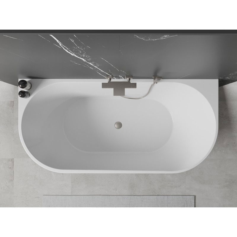 Mexen Oval freestanding wall-adjacent bathtub 150 x 75 cm, white/black, brushed nickel overflow - 52671507575-97