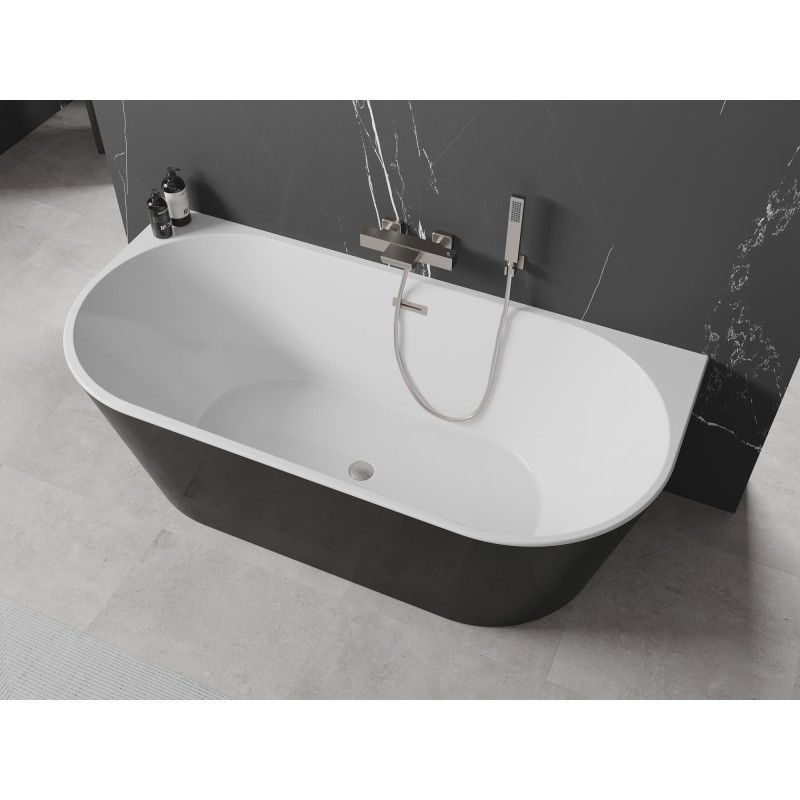 Mexen Oval freestanding wall-adjacent bathtub 150 x 75 cm, white/black, brushed nickel overflow - 52671507575-97