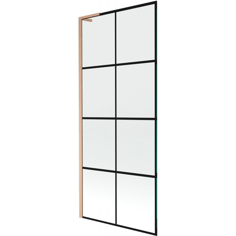 Mexen Next L Bath Screen 1-Panel 80 x 150 cm, Black Grid, Brushed Copper - 895-080-000-03-77-65