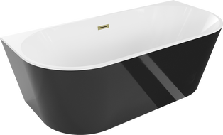 Mexen Oval Freestanding Wall-mounted Bathtub 67 x 31 in, White/Black, Gold Overflow - 52671708075-50