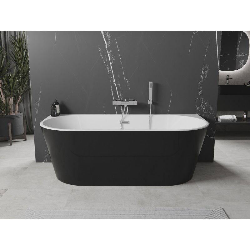 Mexen Oval freestanding back-to-wall bath 160 x 80 cm, white/black, chrome overflow - 52671608075-01