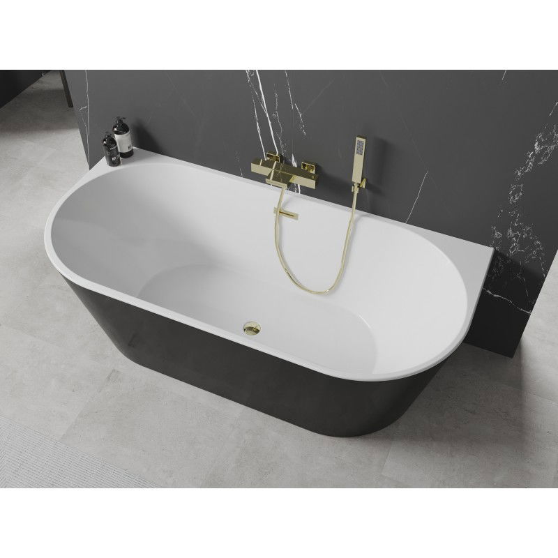 Mexen Oval 160 x 80 cm freestanding wall bathtub, white/black, gold overflow - 52671608075-50