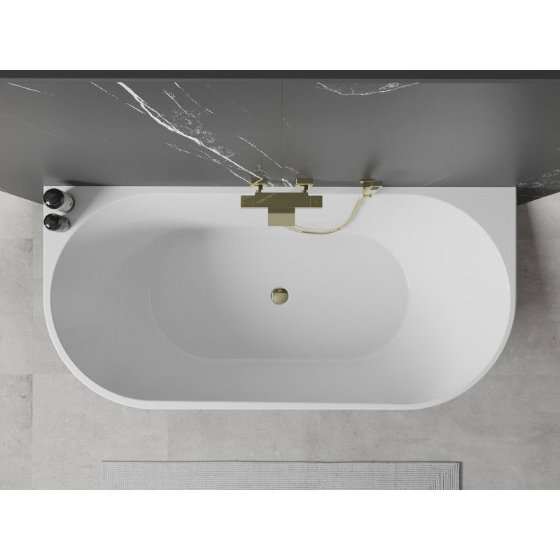 Mexen Oval 160 x 80 cm freestanding wall bathtub, white/black, gold overflow - 52671608075-50