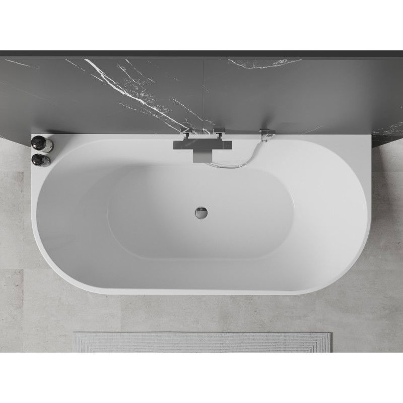 Mexen Oval freestanding back-to-wall bathtub 160 x 80 cm, white/black, chrome overflow - 52671608075-01