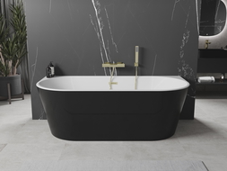 Mexen Oval freestanding wall bathtub 170 x 80 cm, white/black, brushed gold overflow - 52671708075-55