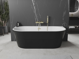 Mexen Oval Freestanding Wall-mounted Bathtub 67 x 31 in, White/Black, Gold Overflow - 52671708075-50