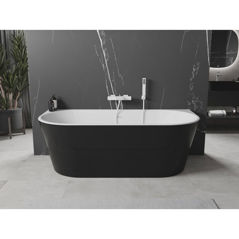Mexen Oval freestanding wall-adjacent bathtub 160 x 80 cm, white/black, white overflow - 52671608075-20
