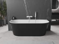 Mexen Oval freestanding back-to-wall bath 160 x 80 cm, white/black, white overflow - 52671608075-20