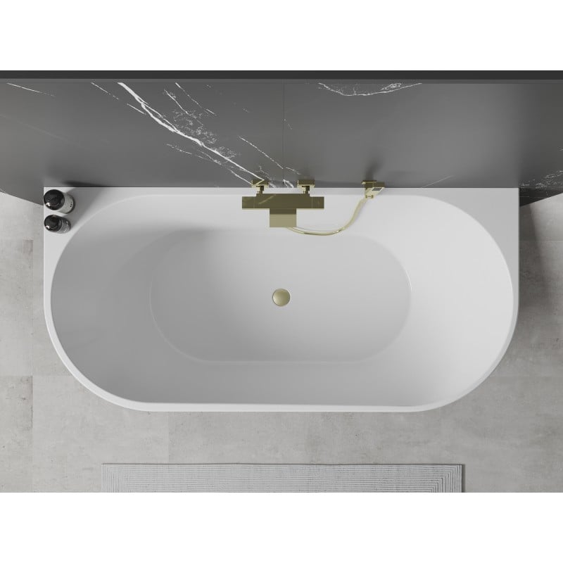 Mexen Oval 160 x 80 cm freestanding wall-mounted bathtub, white/black, brushed gold overflow - 52671608075-55