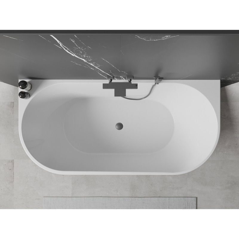 Mexen Oval freestanding wall bathtub 160 x 80 cm, white/black, gun gray brushed overflow - 52671608075-66