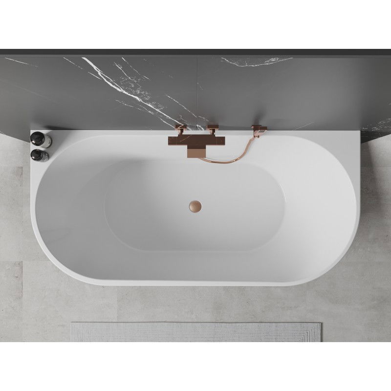 Mexen Oval freestanding wall-mounted bathtub 160 x 80 cm, white/black, brushed copper overflow - 52671608075-65