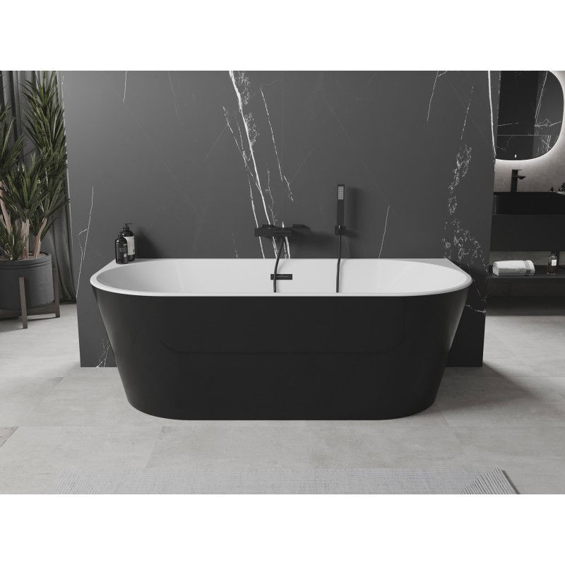 Mexen Oval freestanding back-to-wall bath 170 x 80 cm, white/black, black overflow - 52671708075-70