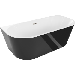 Mexen Oval freestanding wall bath 160 x 80 cm, white/black, brushed nickel overflow - 52671608075-97