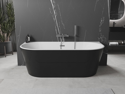 Mexen Oval freestanding back-to-wall bathtub 170 x 80 cm, white/black, gun gray brushed overflow - 52671708075-66