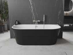 Mexen Oval freestanding wall bath 160 x 80 cm, white/black, brushed nickel overflow - 52671608075-97