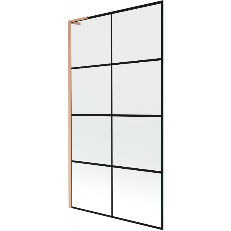 Mexen Next L Bath Screen Single-Panel 100 x 150 cm, Black Grid, Brushed Copper - 895-100-000-03-77-65