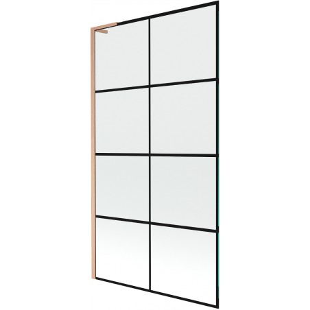 Mexen Next L Bath Screen Single-Panel 100 x 150 cm, Black Grid, Brushed Copper - 895-100-000-03-77-65