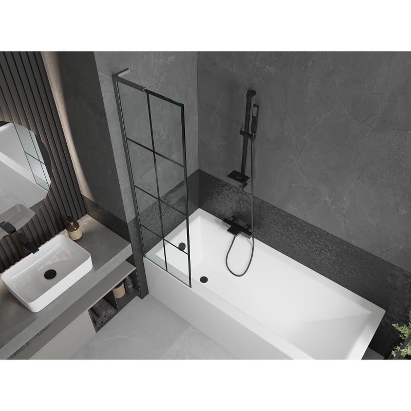 Mexen Next L bathtub screen 1-wing 50 x 150 cm, black grid, gun gray brushed - 895-050-000-03-77-66