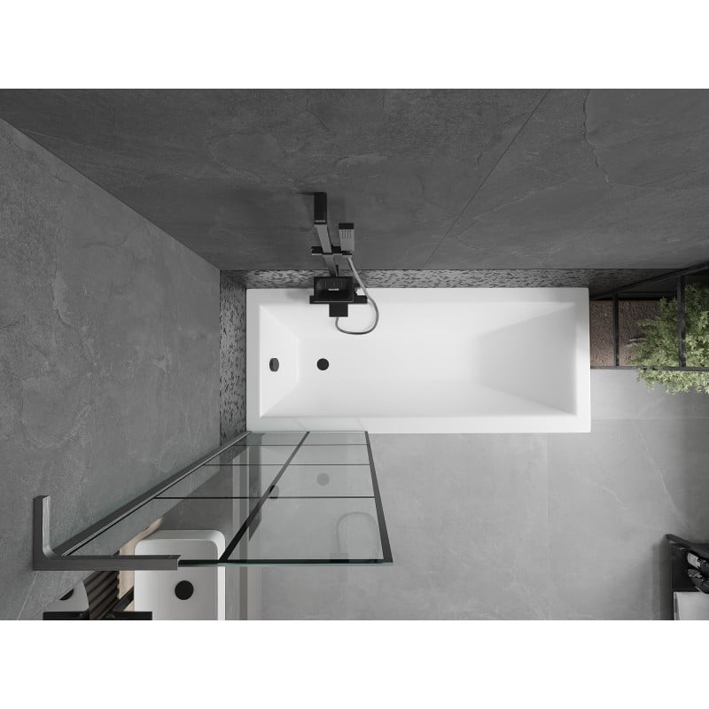 Mexen Next L Bath Screen 1-Panel 60 x 150 cm, black grid, brushed gun gray - 895-060-000-03-77-66